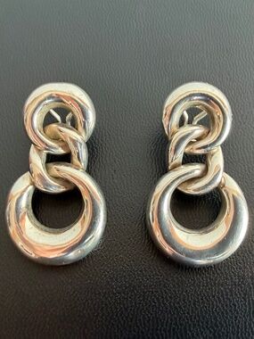 TIFFANY & CO. 925 Sterling Silver Large Circles Modernist Clip Earrings